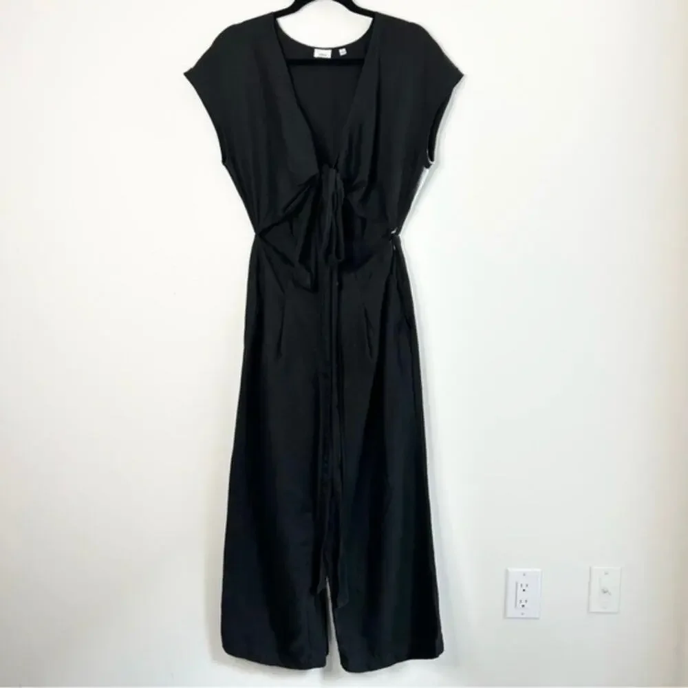 Aritzia Wilfred Brax Linen Blend Cut Out Jumpsuit Women's 2 Black Wide Leg